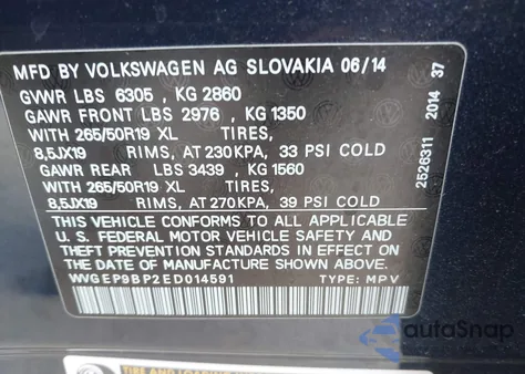 2014 Volkswagen Touareg Tdi Lux z USA, uszkodzony, nr VIN WVGEP9BP2ED014591